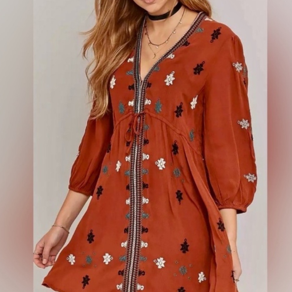 Embroidered Rust Dress